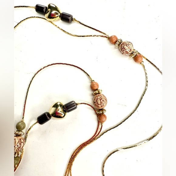 18 Inch Puffy Hearts and Beads Double Strand Gold Plated Island Necklace - Picture 4 of 15